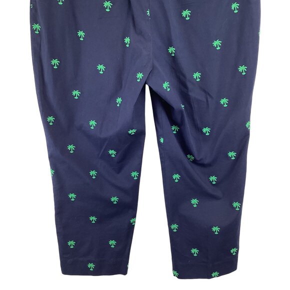 Talbots Curvy Fit Pants Size 16 Ankle Navy Blue Green Palm Tree Embroidery - Picture 9 of 9
